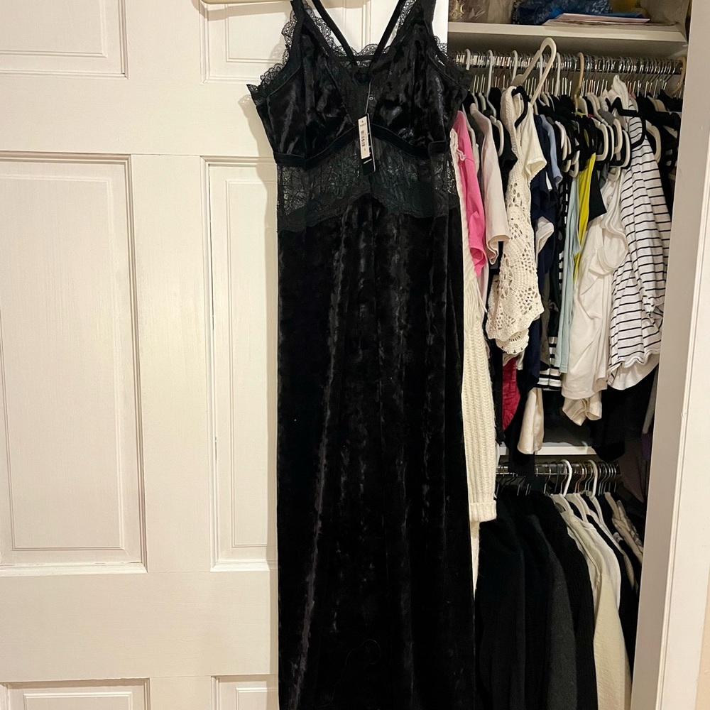 Torrid Black Lace Velvet Long Slip Dress